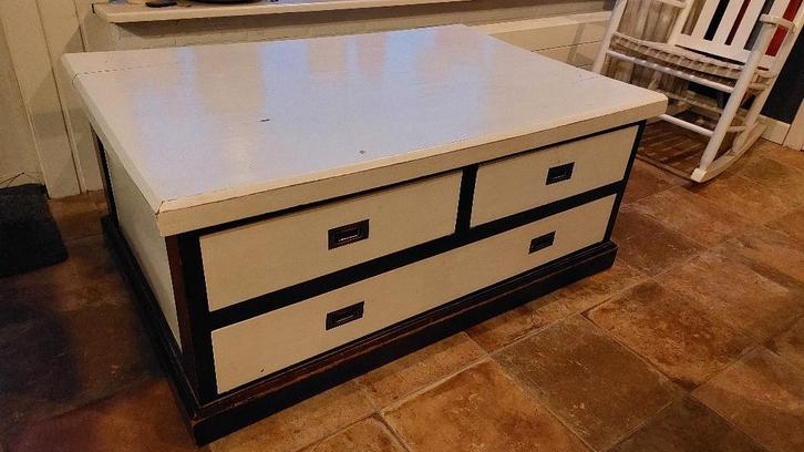 Salontafel teak hout (wit/bruin), Huis en Inrichting, Tafels | Salontafels, Gebruikt, Minder dan 50 cm, 50 tot 100 cm, 100 tot 150 cm