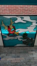 Prachtig Glas in Lood Raam - Draken, Doe-het-zelf en Verbouw, Glas en Ramen, Ophalen, Gevelraam of Ruit, Glas in lood, 80 tot 120 cm