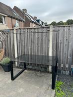 Eettafel 100 x 155 met glazen blad en stalen frame, Ophalen, Gebruikt, 100 tot 150 cm, Modern