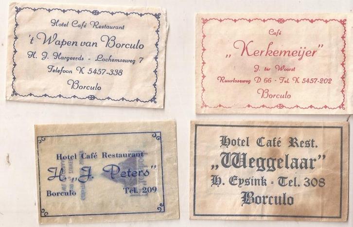 Borculo 4x suikerzakjes 50/60 er jaren, Verzamelen, Suikerzakjes, Nederland, Ophalen of Verzenden