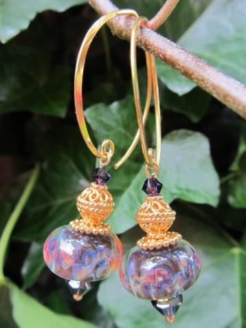 Oorbellen Fleurine glasrondel-swarovski kristal-kraal goud beschikbaar voor biedingen