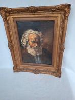 Oude wijze man portret op doek, Antiek en Kunst, Ophalen of Verzenden