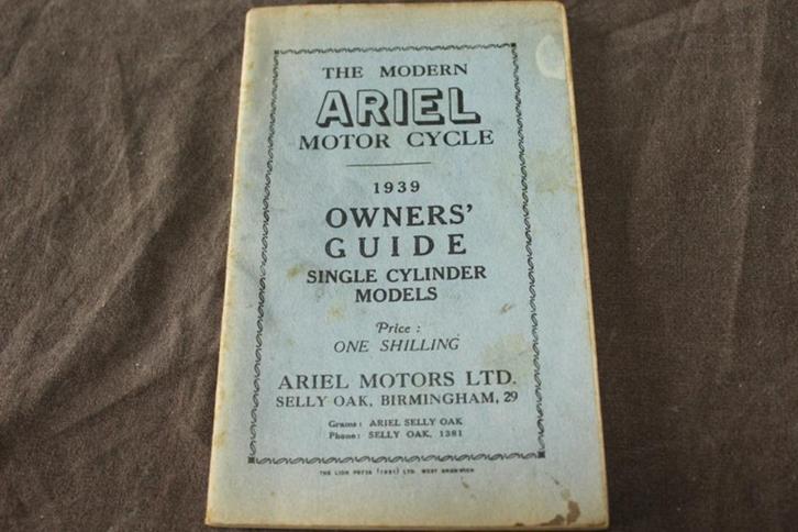 Ariel 1939 singles motorcycle owner's manual OG NG NH VB VH, Motoren, Handleidingen en Instructieboekjes, Overige merken, Ophalen of Verzenden