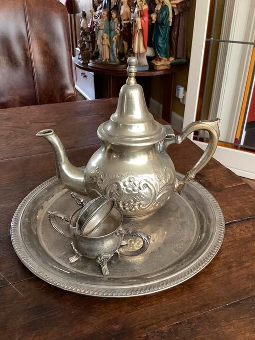 Zilveren theepot, suikerpot, schaal ❤️ Marokkaanse set, Antiek en Kunst, Curiosa en Brocante, Ophalen of Verzenden