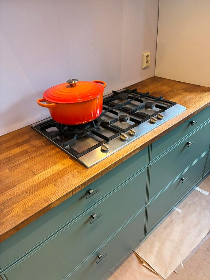 Houten Werkblad x2, RVS Spoelbak & 5-pits Gasfornuis, Huis en Inrichting, Keuken | Keukenelementen, Gebruikt, Minder dan 100 cm