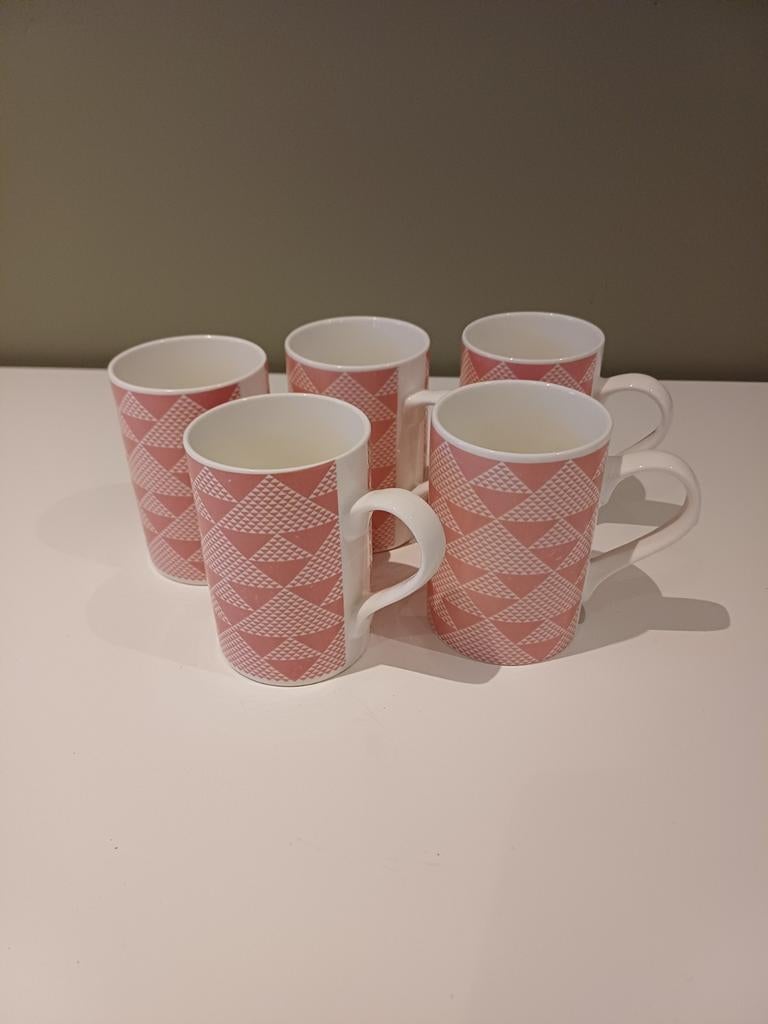 5 roze mokken, Ophalen, Gebruikt, Overige stijlen, Kop(pen) en/of Schotel(s)