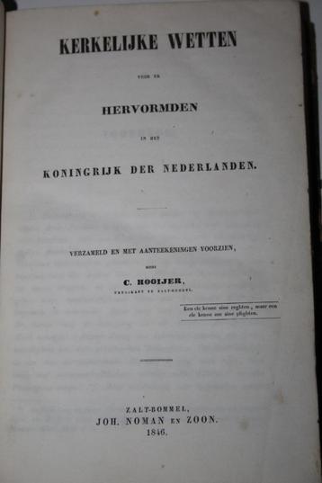 C. Hooijer - Kerkelijke wetten voor de Hervormden (1846) beschikbaar voor biedingen