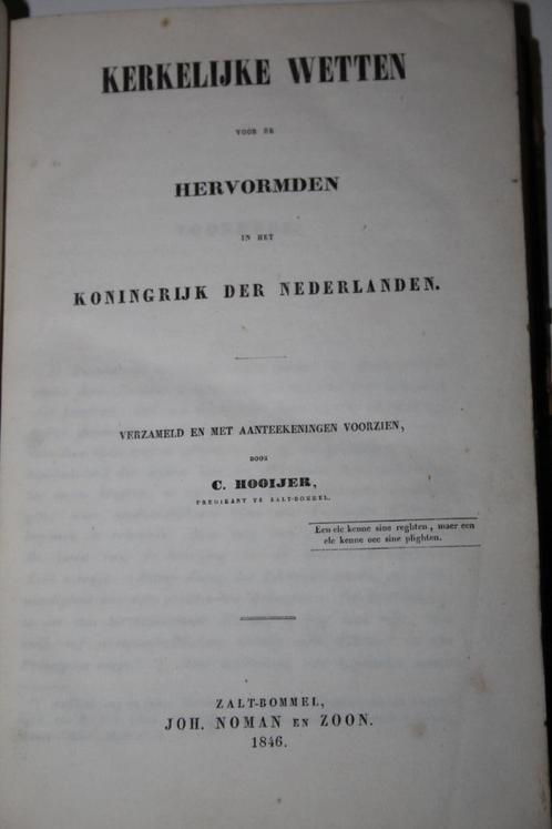 C. Hooijer - Kerkelijke wetten voor de Hervormden (1846), Boeken, Godsdienst en Theologie, Gelezen, Christendom | Protestants