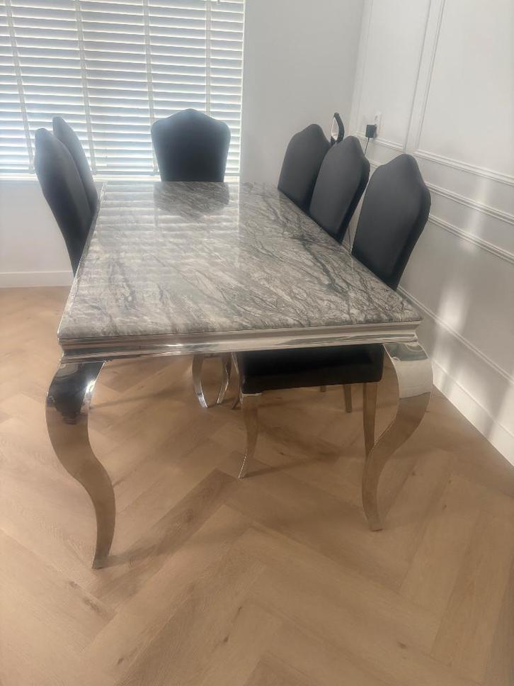 Marmeren salontafel, eettafel + stoelen, Huis en Inrichting, Tafels | Eettafels, Gebruikt, 50 tot 100 cm, 100 tot 150 cm, Vijf personen of meer