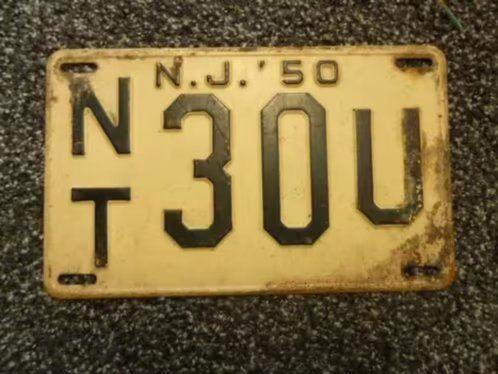 Kentekenplaat licenseplate New Jersey 1950 USA, Verzamelen, Automerken, Motoren en Formule 1, Gebruikt, Auto's, Ophalen of Verzenden