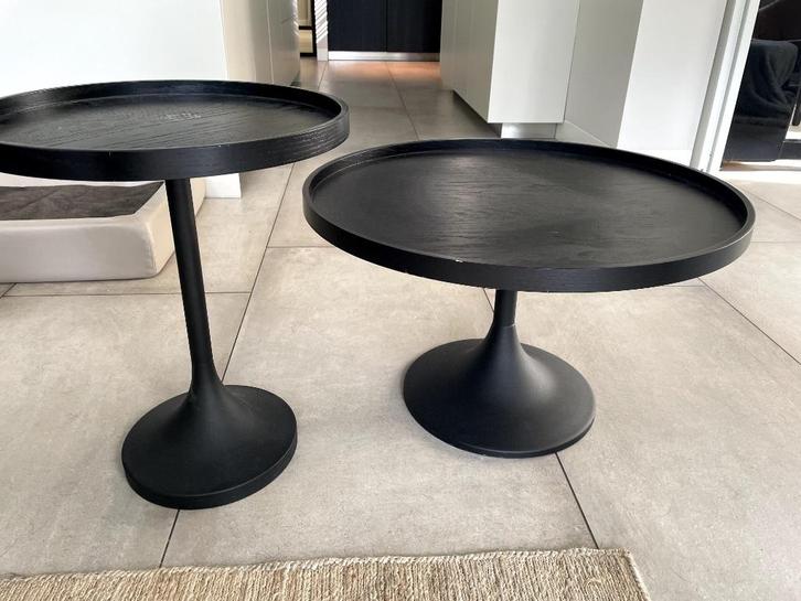 Zuiver salon- en bijzettafel Jason zwart hout rond, Huis en Inrichting, Tafels | Bijzettafels, Zo goed als nieuw, Rond, 45 tot 60 cm