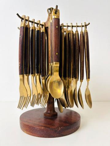 Mid century zweedse schandinavische bestekset koper hout beschikbaar voor biedingen