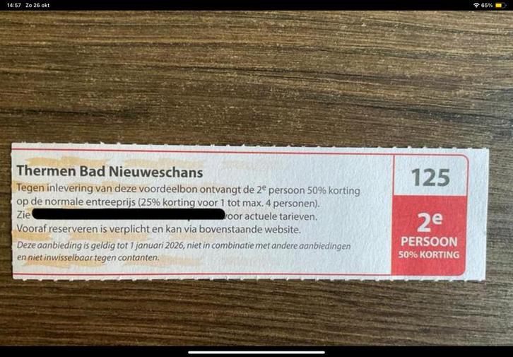 Kortingsbon voor sauna Thermen Bad Nieuweschans (KWF), Tickets en Kaartjes, Kortingen en Cadeaubonnen, Twee personen, Spa of Sauna