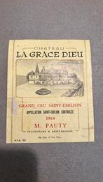 Wijnetiket saint emilion la grace dieu m. Pauty 1964, Verzamelen, Wijnen, Ophalen of Verzenden, Zo goed als nieuw, Frankrijk, Rode wijn