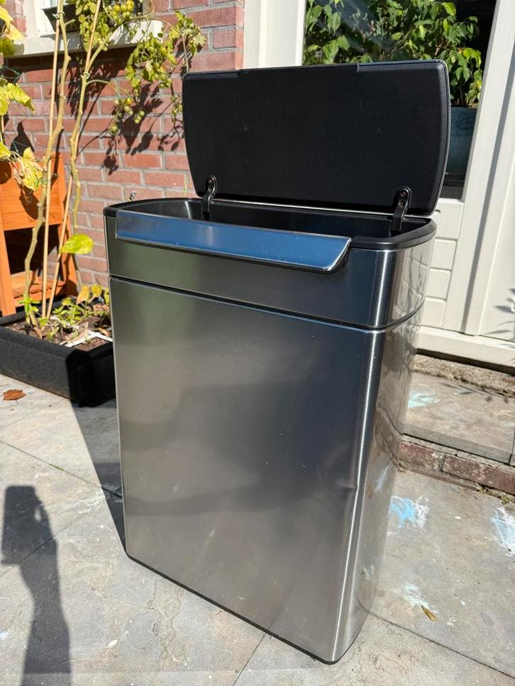 Simple Human prullenbak 2 vakken - Defecte klep, Huis en Inrichting, Woonaccessoires | Prullenbakken, Gebruikt, Rvs, 50 tot 75 cm
