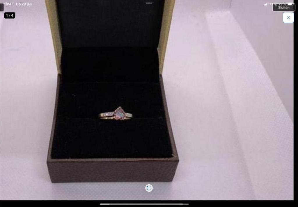 Ring goud met diamanten en tournaline hart, Nieuw, Ophalen of Verzenden, 17 tot 18, Dame