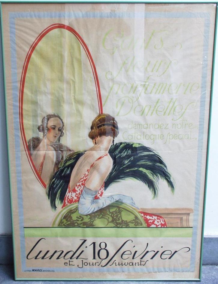 Poster Art Deco - Marcy - Brussel., Antiek en Kunst, Kunst | Litho's en Zeefdrukken, Ophalen