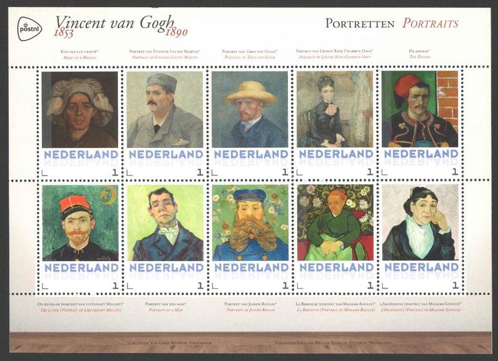 Postzegels Vincent van Gogh: Zelfportretten, Postzegels en Munten, Postzegels | Nederland, Postfris, Na 1940, Ophalen of Verzenden
