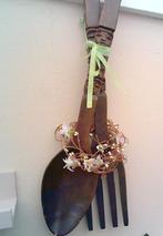 Vintage extra grote gesneden houten vork en lepel ca.55cm, Ophalen of Verzenden