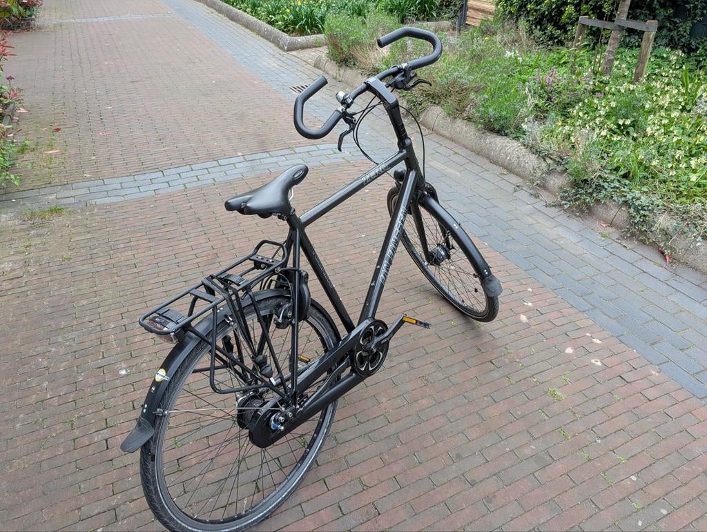 Zwarte herenfiets 28 inch, Jan Janssen ZERO CO2, Gebruikt, Versnellingen, 57 tot 61 cm, Schijfrem