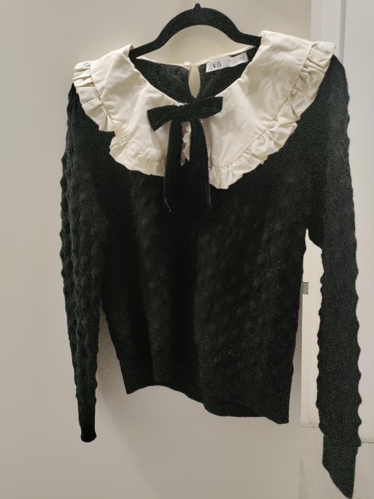 ZARA sweater wool like black, collar white black lace size L, Kleding | Heren, Truien en Vesten, Ophalen of Verzenden, Zo goed als nieuw
