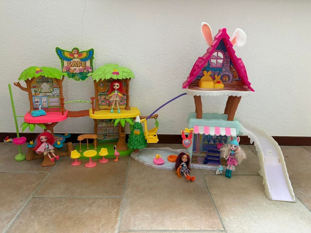 Enchantimals Jungle Café + Ski Chalet speelgoed MOET WEG!, Ophalen, Gebruikt, Poppenhuis