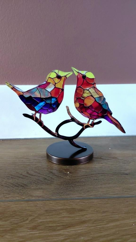Kleurrijke Glas-in-lood Vogels op Tak Decoratie, Ophalen of Verzenden, Zo goed als nieuw