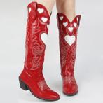 Hoge rode dames laarzen met hartjes / cowboy cowgirl boots, Verzenden, Nieuw, Rood, Hoge laarzen