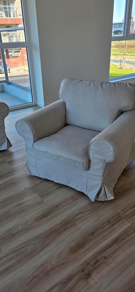 IKEA Ektorp 2-zitsbanken en fauteuil - Kilanda lichtbeige, Huis en Inrichting, Fauteuils, Gebruikt, Stof, 75 tot 100 cm, Ophalen
