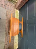 Scandinavische salontafel met glazen blad en houten onderste, Ophalen, Gebruikt, 100 tot 150 cm, Gijpsvintage