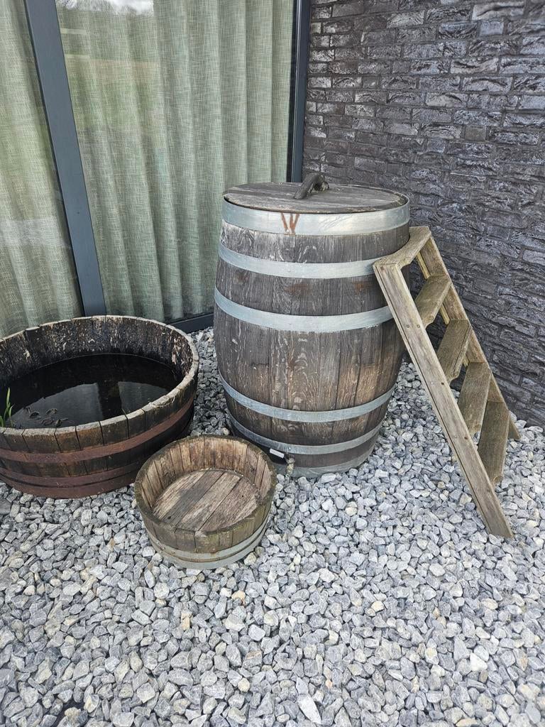 Wijnvat IJsbad met deksel en Kraan, Ladder en 2 kuipen, Ophalen, Gebruikt