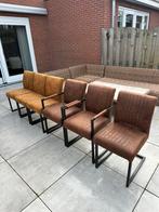 6 bruine microleder eetkamerstoelen - bezorgen mogelijk, Ophalen, Zo goed als nieuw, Bruin, Vier