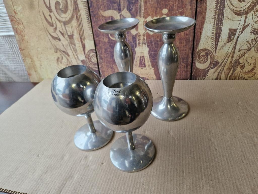 mooie set aluminium kandelaars Bob`s, Huis en Inrichting, Woonaccessoires | Kandelaars en Kaarsen, Ophalen of Verzenden, Zo goed als nieuw