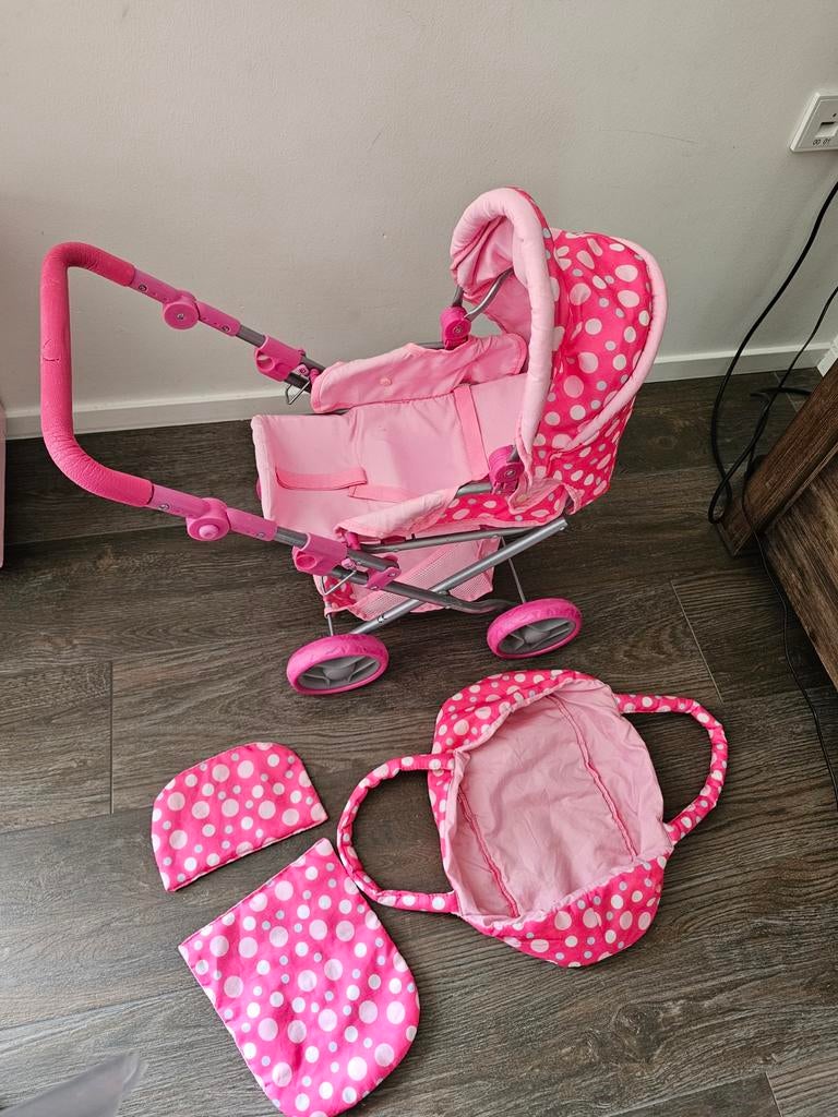 Roze kinderwagen en buggy in 1, Kinderen en Baby's, Speelgoed | Poppen, Ophalen, Zo goed als nieuw, Babypop