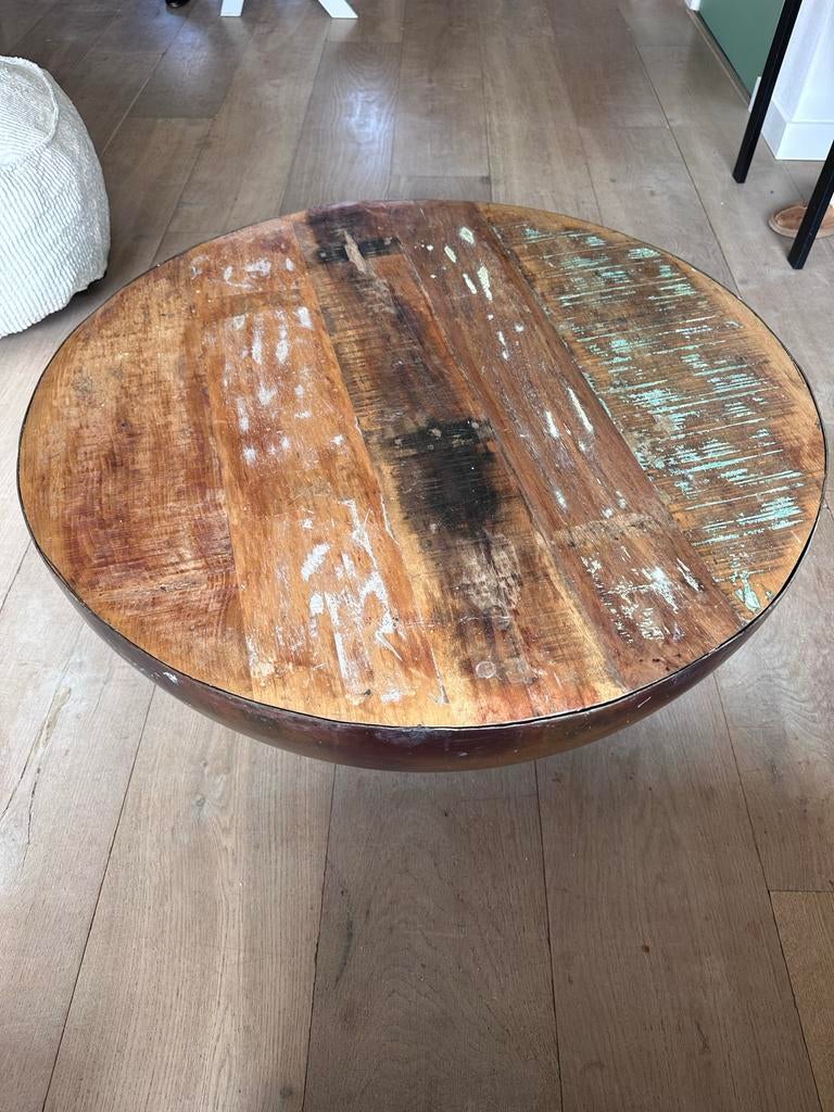 Mooie ronde bowl salontafel van mangohout - 90 cm, Huis en Inrichting, Tafels | Salontafels, Ophalen, Gebruikt, Rond, 50 tot 100 cm
