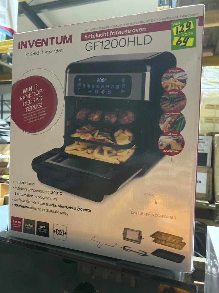 Inventum hetelucht friteuse oven GF1200HLD - nieuw, 4 liter of meer, Ophalen of Verzenden, Zo goed als nieuw