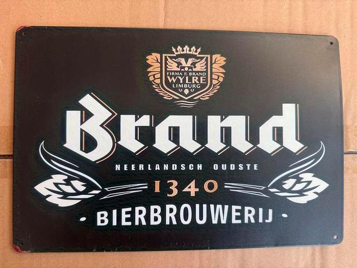 Brand Bierbrouwerij Reclamebord - metaal 30 bij 20, Verzamelen, Biermerken, Gebruikt, Reclamebord, Plaat of Schild, Brand, Ophalen of Verzenden
