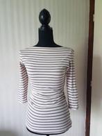 Nieuw. Crème beige krijtstreep top met grijze streepjes 36 S, Verzenden, Beige, Nieuw, Lange mouw