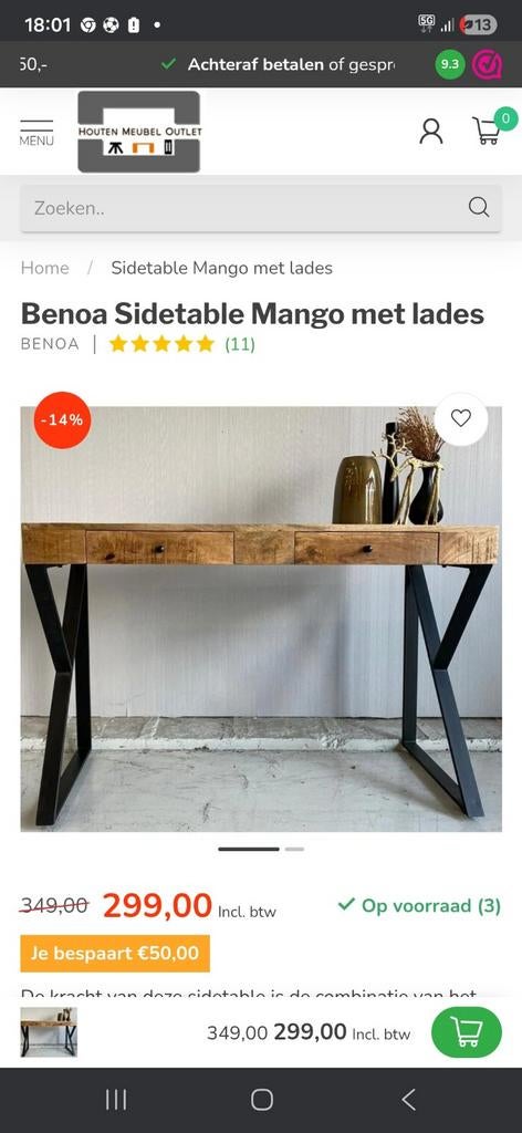 Massief houten sidetable met metalen handgrepen, Overige houtsoorten, 100 tot 150 cm, Industrieel, Modern, Ophalen of Verzenden