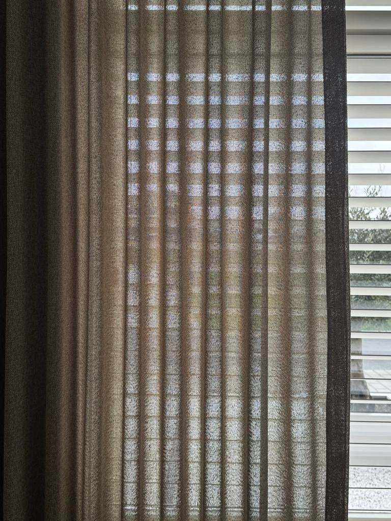 Linnen gordijn, Ophalen, Gebruikt, Bruin, 200 cm of meer