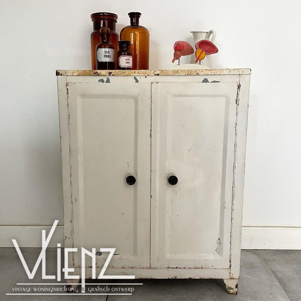 Vintage industrieel stalen apothekerskast medicijnkast, kast, Ophalen, Gebruikt, -, -