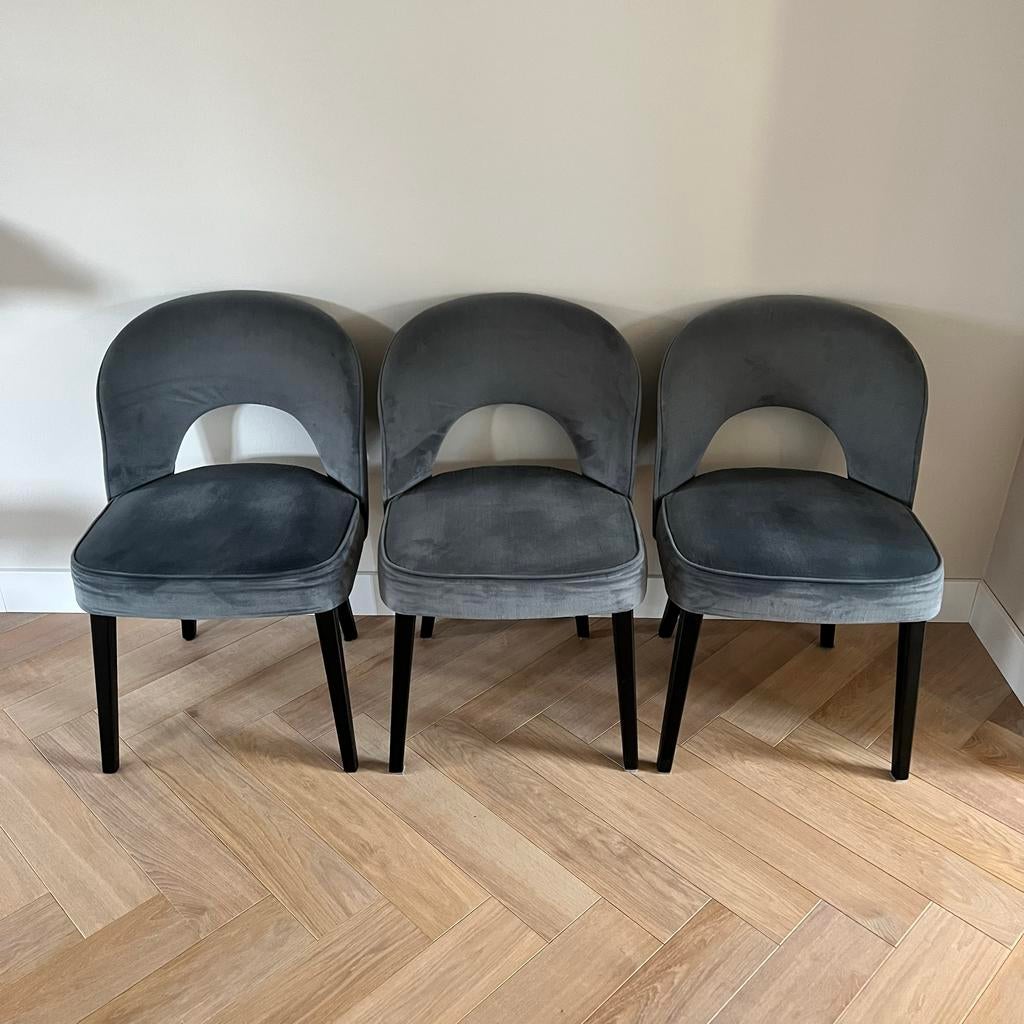 Set van 3 eetkamerstoelen met velvet stof - Blauw, Ophalen, Drie, Blauw, Zo goed als nieuw