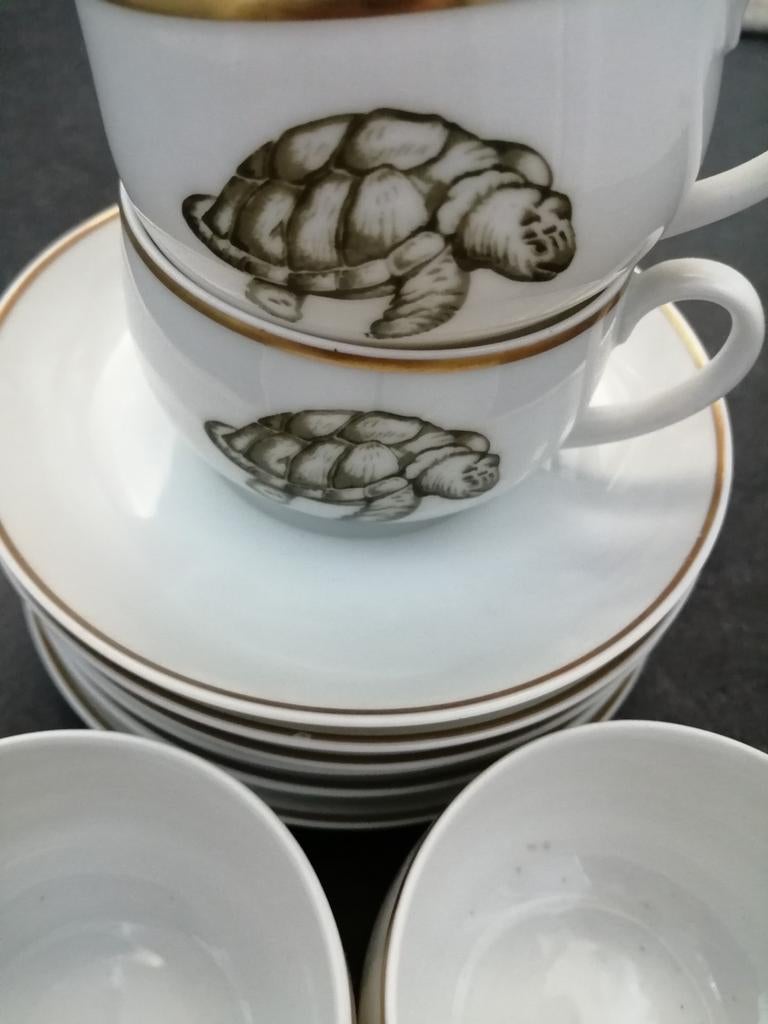 4 Tirschenreuth porseleinen kopjes met oor met 4 schotels, Ophalen of Verzenden