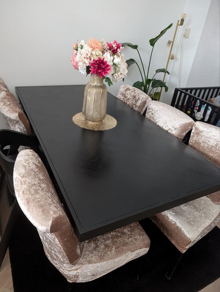 Zwarte visgraat eettafel, Huis en Inrichting, Complete eetkamers, Ophalen