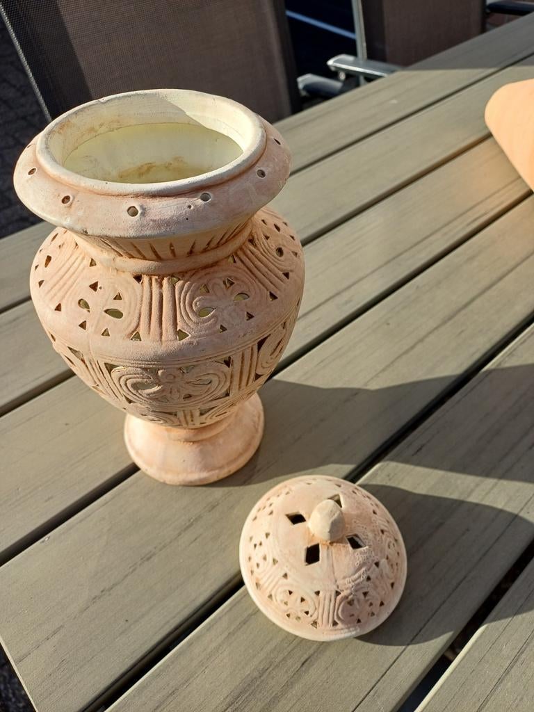 Mooie Marokkaanse terracotta tafellantaarn, Tuin en Terras, Tuinvazen, Ophalen of Verzenden