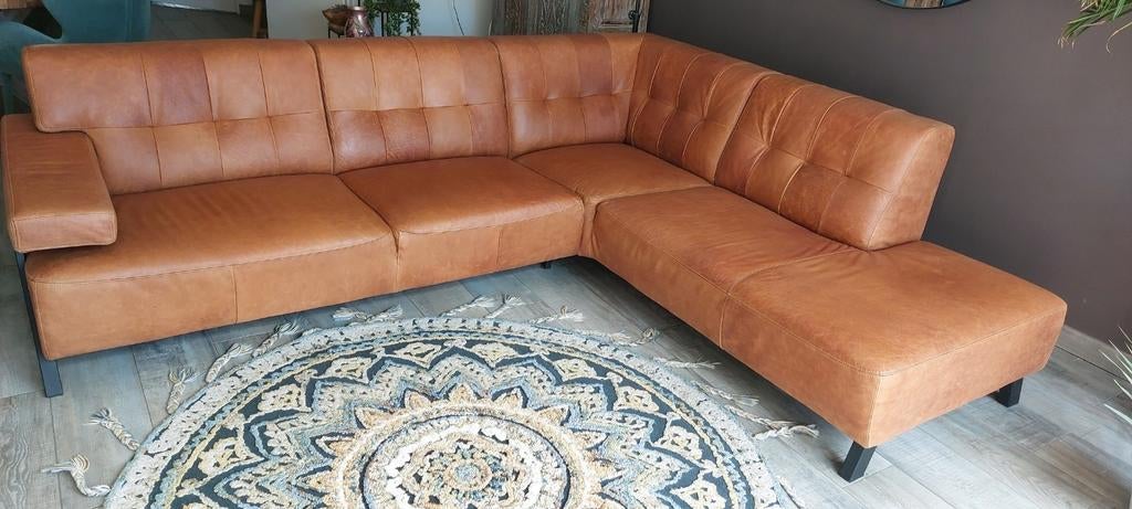 Hoekbank cognac buffel leder, Ophalen, Zo goed als nieuw, Leer