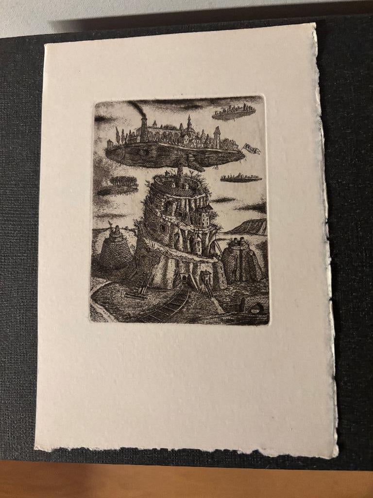 Exlibris v de kunstenaar Jindrich Pilecek – Toren van Babel, Ophalen of Verzenden