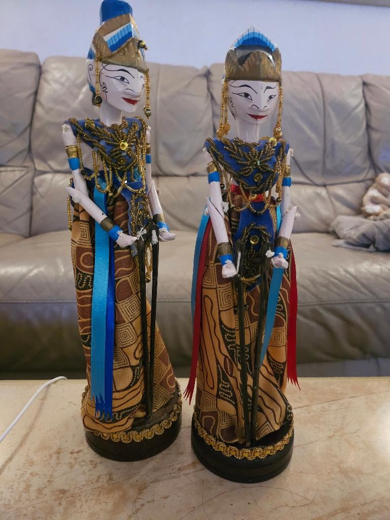 NIEUW. 2 Wajang poppen Rama en Sita, Houtsnijwerk, Ophalen of Verzenden, Hout, Azië