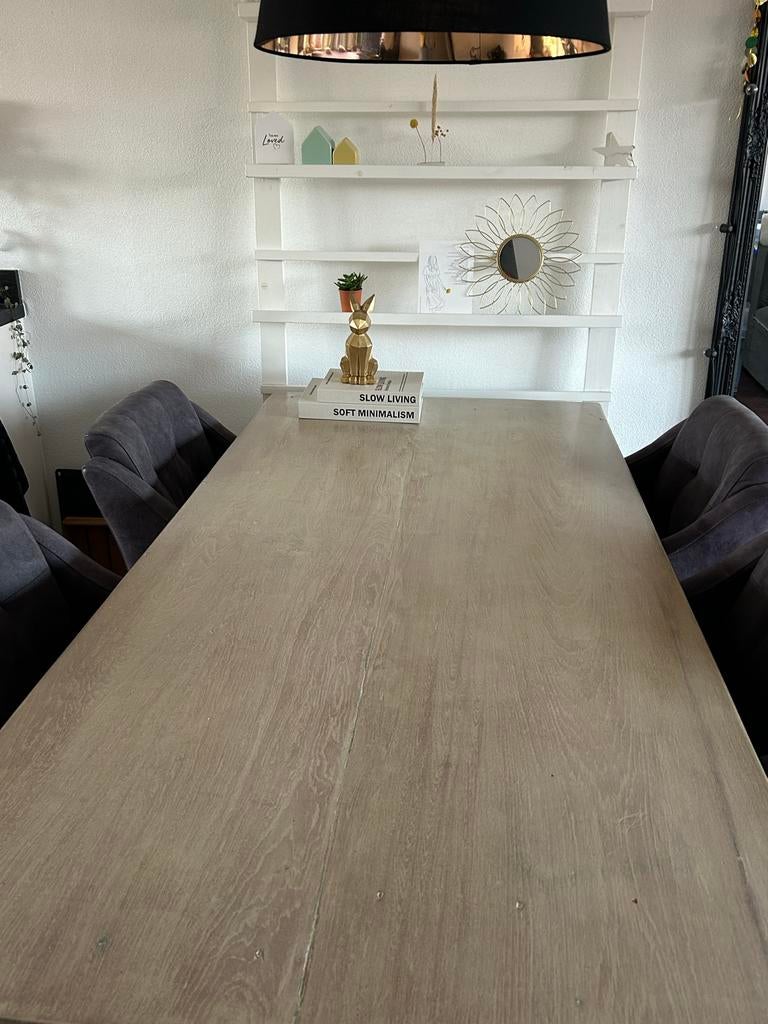 Eettafel whitewash gebeitst, Huis en Inrichting, Tafels | Eettafels, Ophalen, Gebruikt, 50 tot 100 cm, Vijf personen of meer