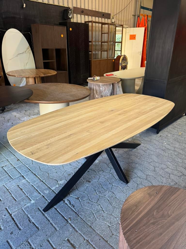 Eettafel Deens ovaal natural  lichte beschadiging blad, Ophalen, Scandinavisch, 50 tot 100 cm, Vijf personen of meer